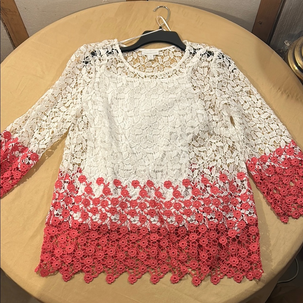 Charter Club Lace Blouse White and Pink Ombre S NWOT